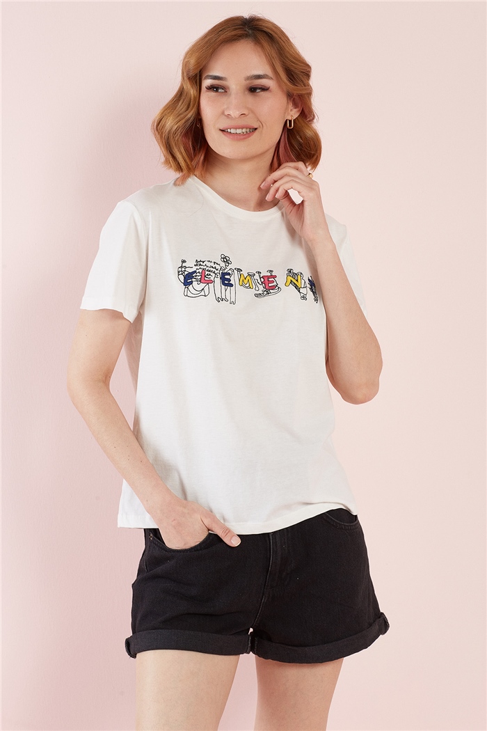 Avrile ÖN NAKIŞLI T-SHIRT  EKRU  A22-10558