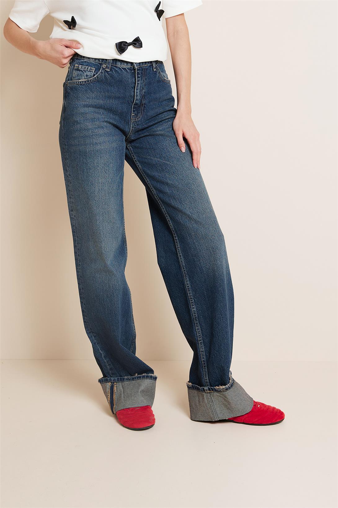 Avrile  PAÇALARI KATLAMA DETAYLI JEAN PANTOLON MAVİ AP25-848