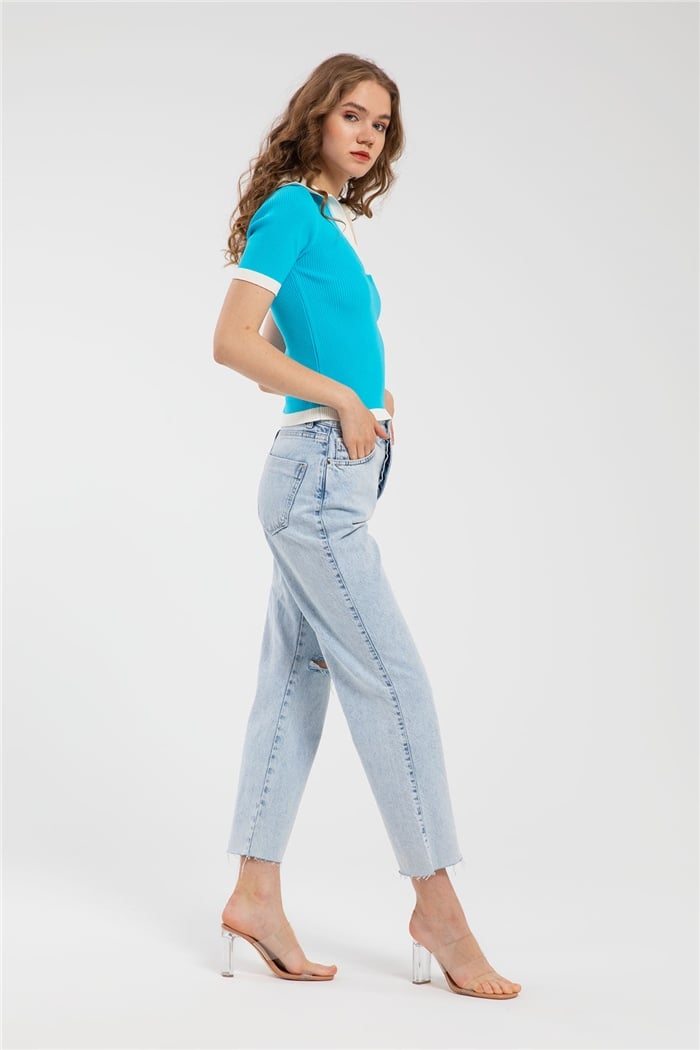 Avrile Polo Yaka Fitilli Triko Kazak  AQUA  A91647-S