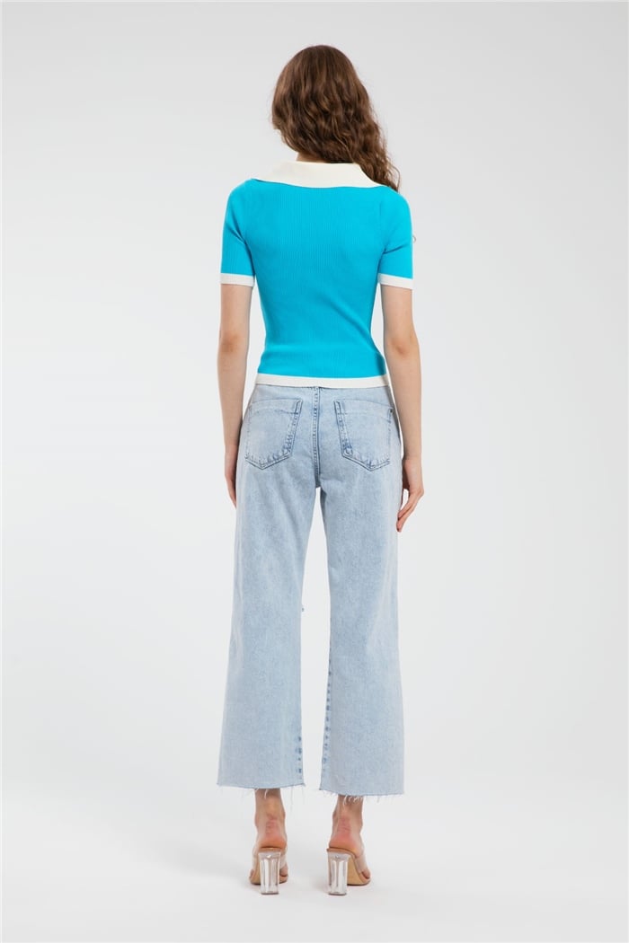 Avrile Polo Yaka Fitilli Triko Kazak  AQUA  A91647-S