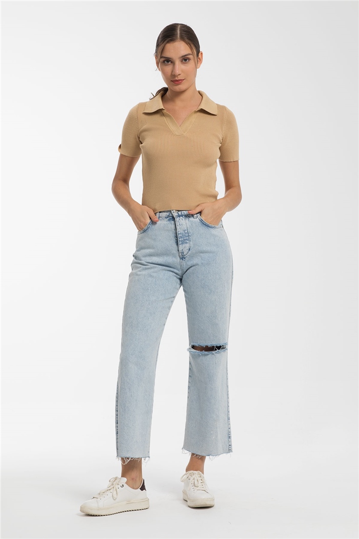 Avrile Polo Yakalı Kısa Kol Triko Kazak  CAMEL  A91815-S
