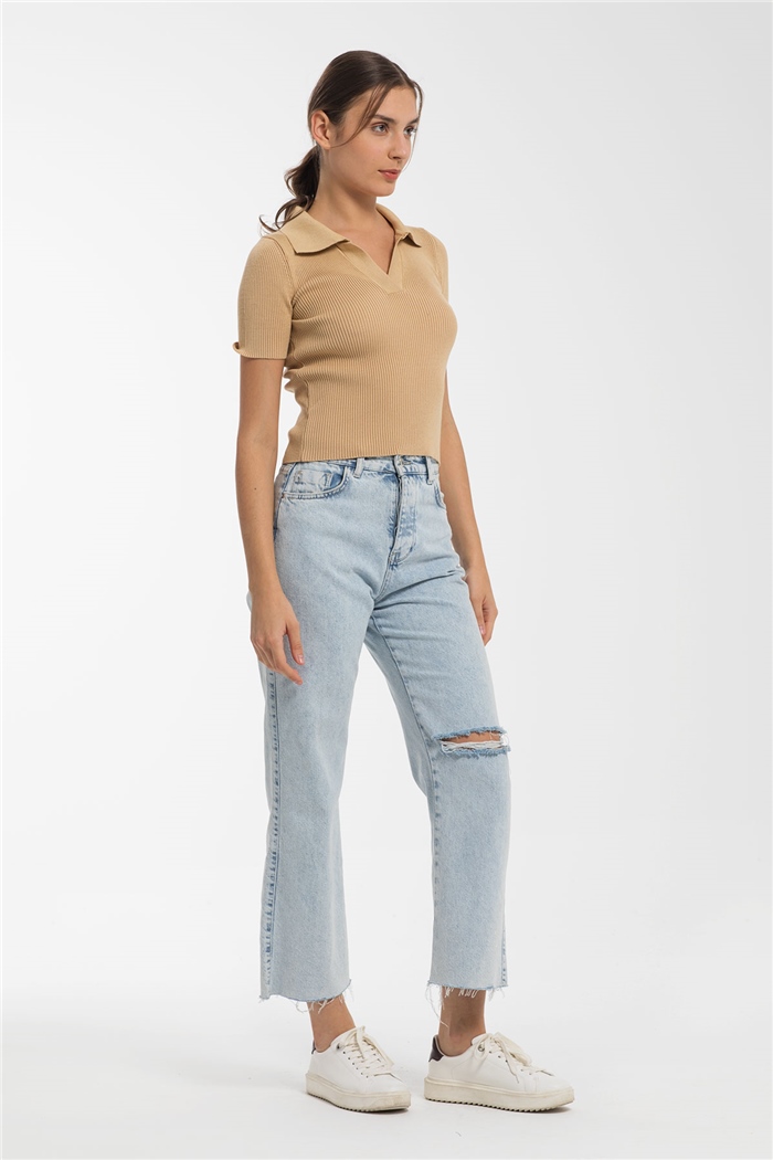 Avrile Polo Yakalı Kısa Kol Triko Kazak  CAMEL  A91815-S