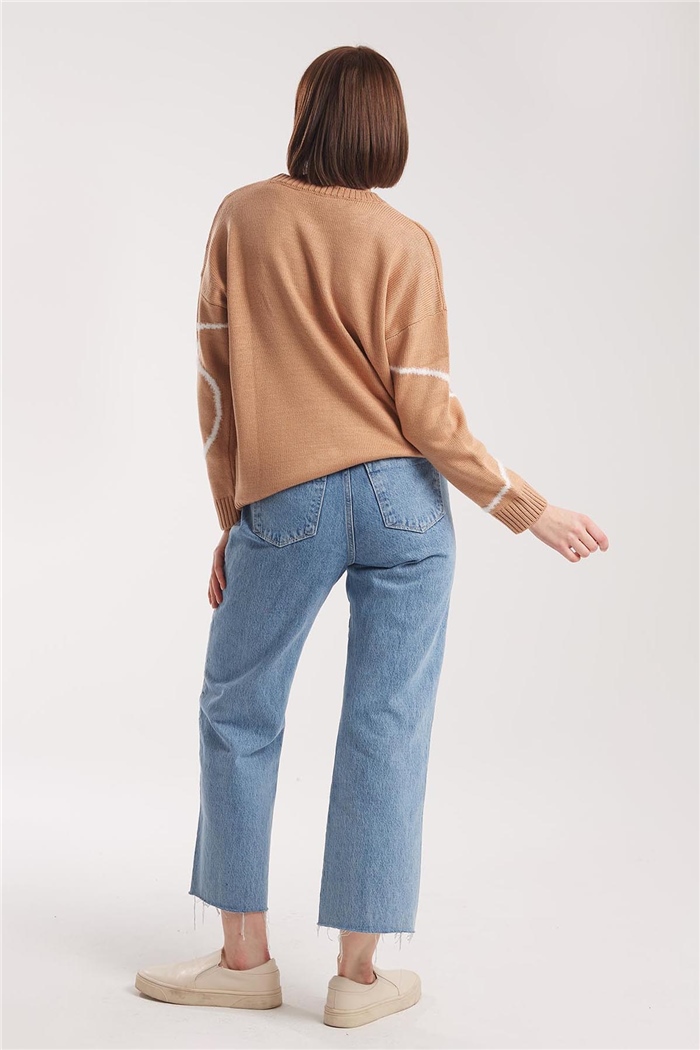 Avrile Sakal Desenli Triko Kazak  CAMEL  A91912-S
