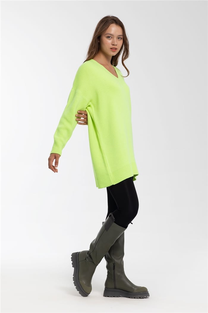 Avrile Salaş V Yaka Triko Tunik  NEON SARI  A91861-S