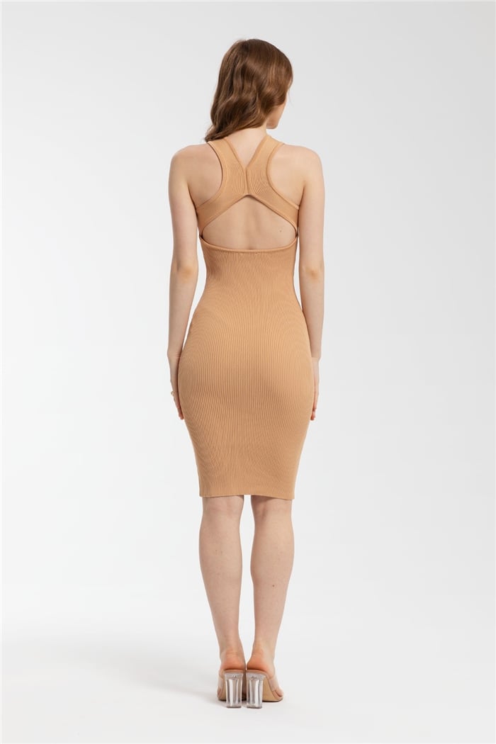 Avrile Sırt Dekolteli Triko Elbise  CAMEL  A91780-S