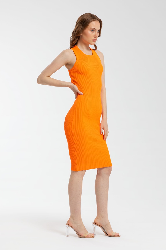 Avrile Sırt Dekolteli Triko Elbise  NEON ORANJ  A91780-S