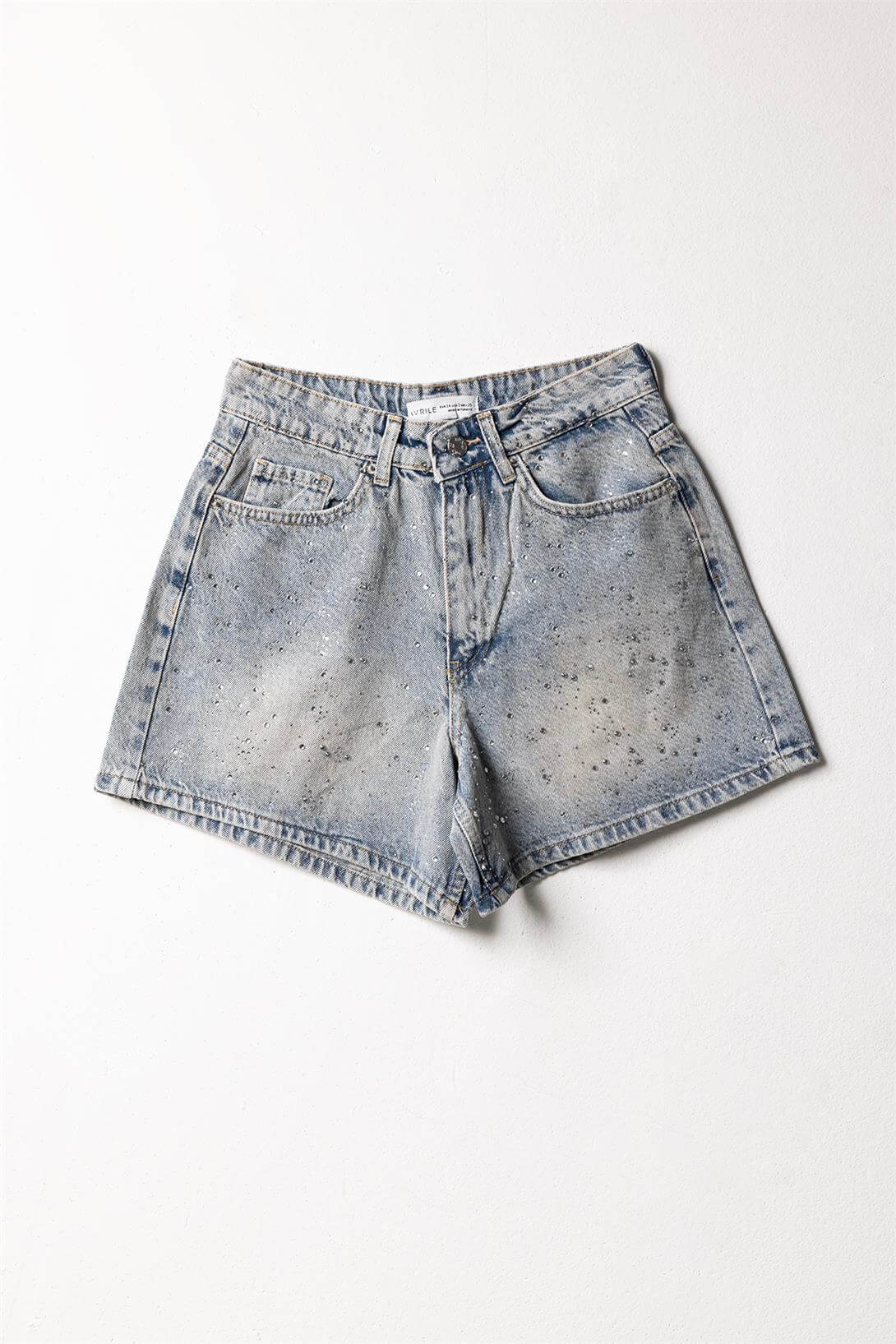 Avrile  TAŞLI DENIM ŞORT MAVİ AP25-101