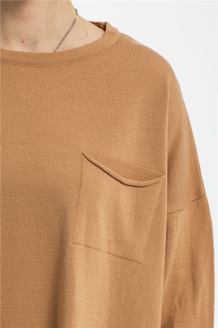 Avrile Tek Cepli Salaş Triko Kazak  CAMEL  A91908-S