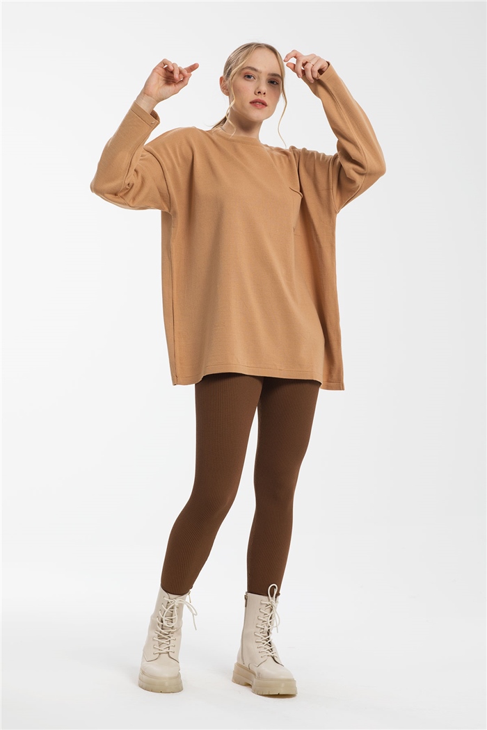 Avrile Tek Cepli Salaş Triko Kazak  CAMEL  A91908-S