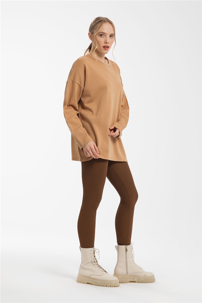 Avrile Tek Cepli Salaş Triko Kazak  CAMEL  A91908-S