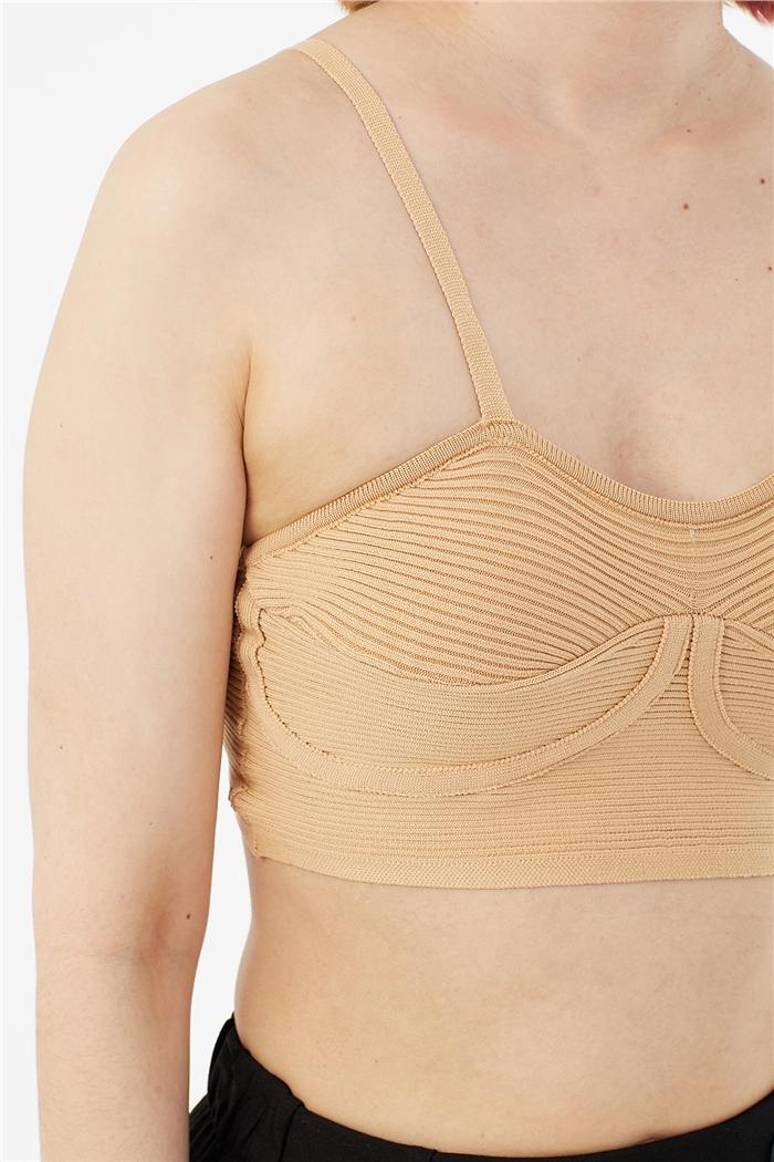 Avrile Tiktaklı Triko Büstiyer  CAMEL  A91767-S