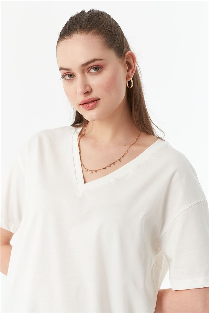 Avrile V Yaka Basic Tişört  EKRU  A22-10530