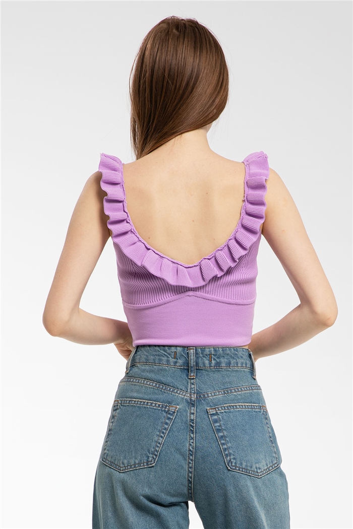 Avrile Yakası Fırfırlı Triko Bluz  LİLA  A91749-S