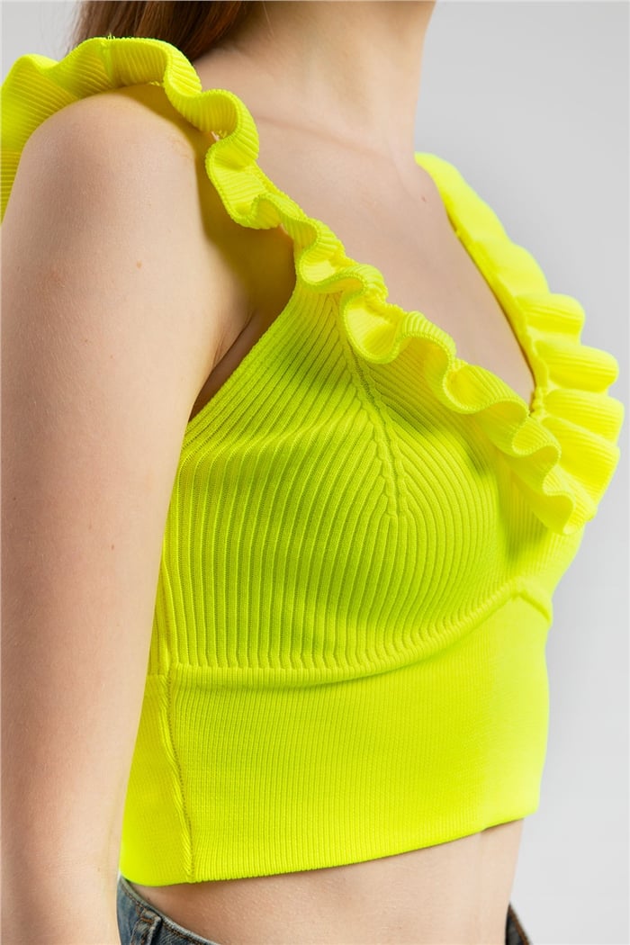 Avrile Yakası Fırfırlı Triko Bluz  NEON SARI  A91749-S