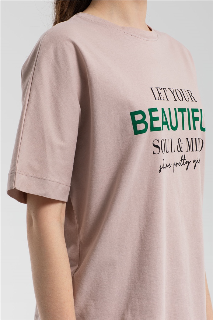 Avrile Yazı Baskılı T-Shirt  BEJ  A21-10457