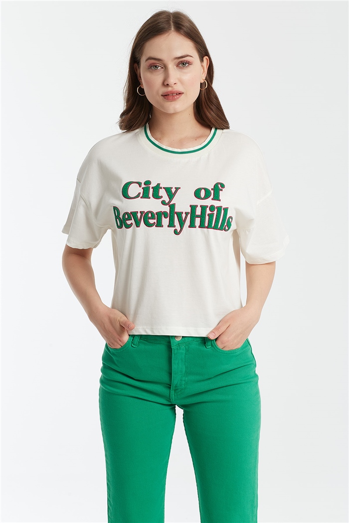 Avrile Yazı Baskılı T-Shirt  EKRU  A21-10526