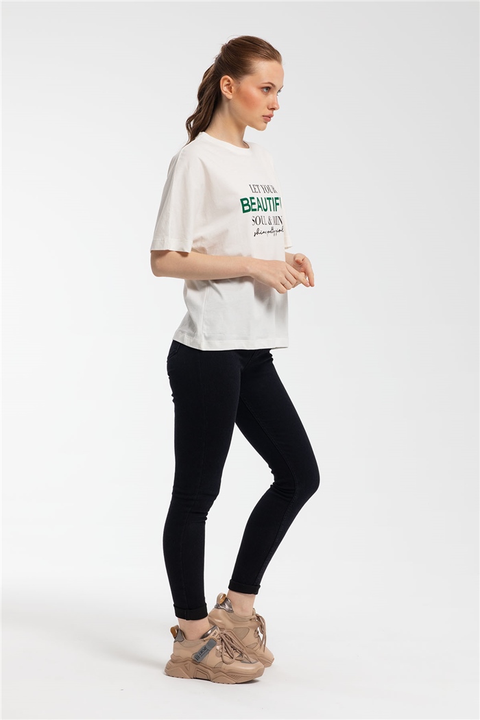 Avrile Yazı Baskılı T-Shirt  EKRU  A21-10457