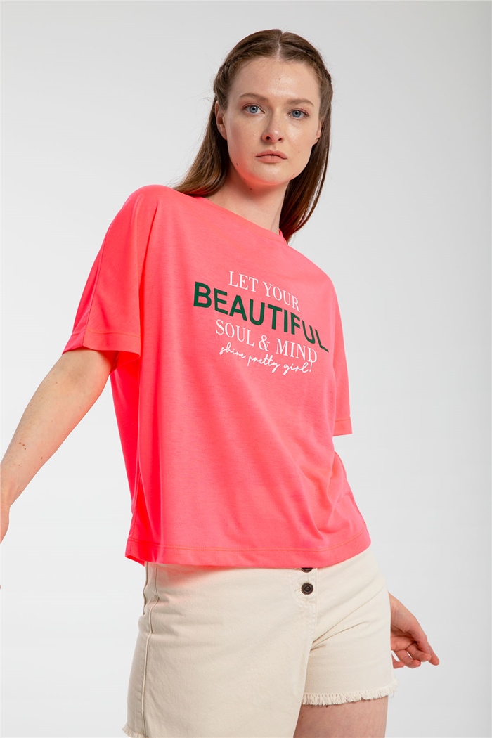 Avrile Yazı Baskılı T-Shirt  FUŞYA  A21-10457