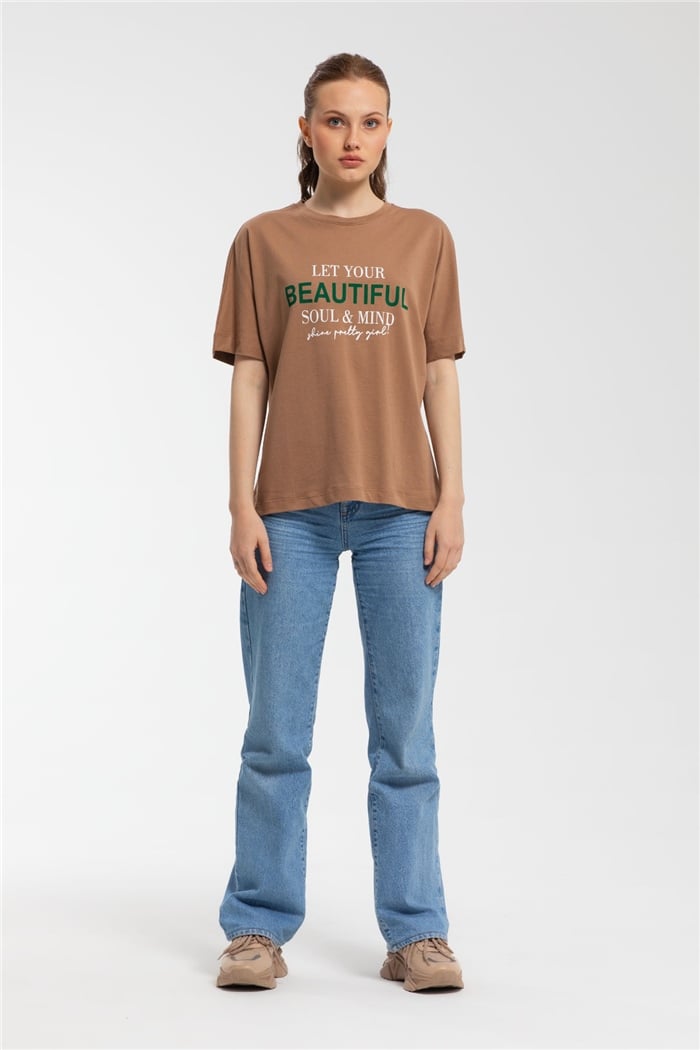 Avrile Yazı Baskılı T-Shirt  KAHVE  A21-10457