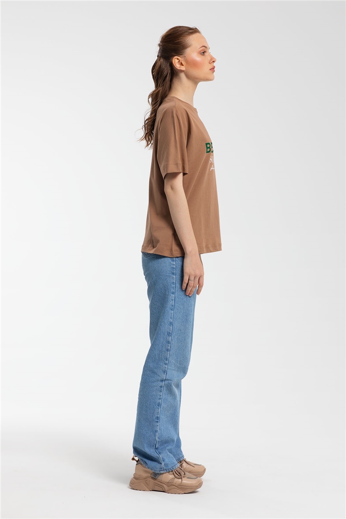 Avrile Yazı Baskılı T-Shirt  KAHVE  A21-10457