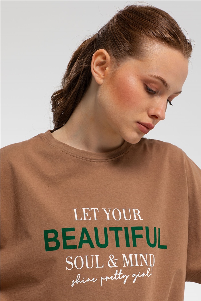 Avrile Yazı Baskılı T-Shirt  KAHVE  A21-10457