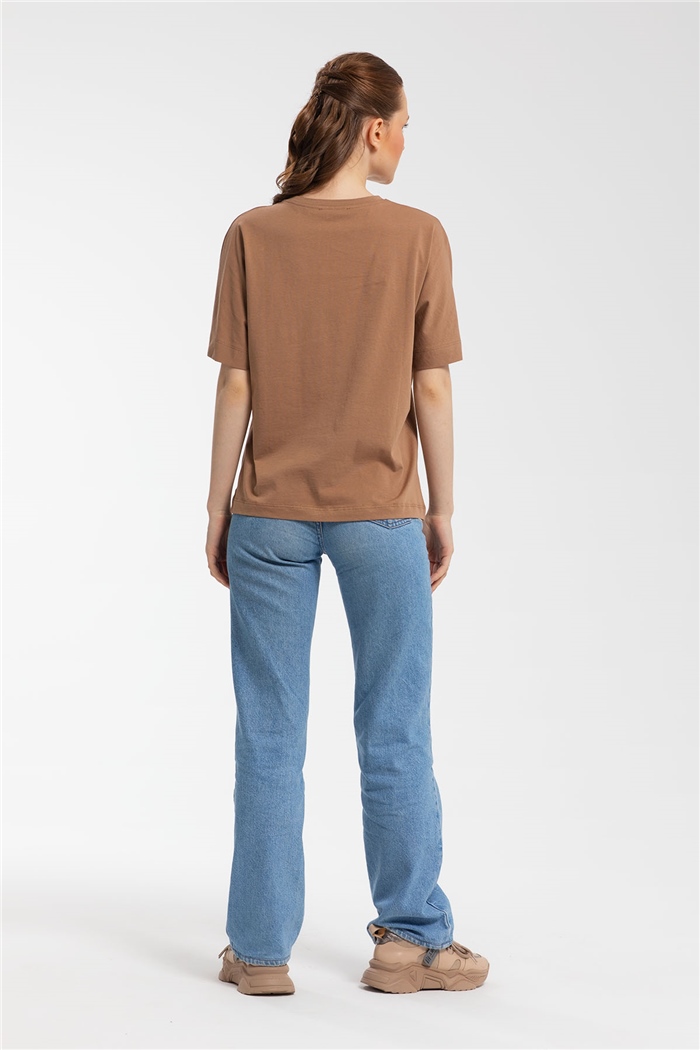 Avrile Yazı Baskılı T-Shirt  KAHVE  A21-10457