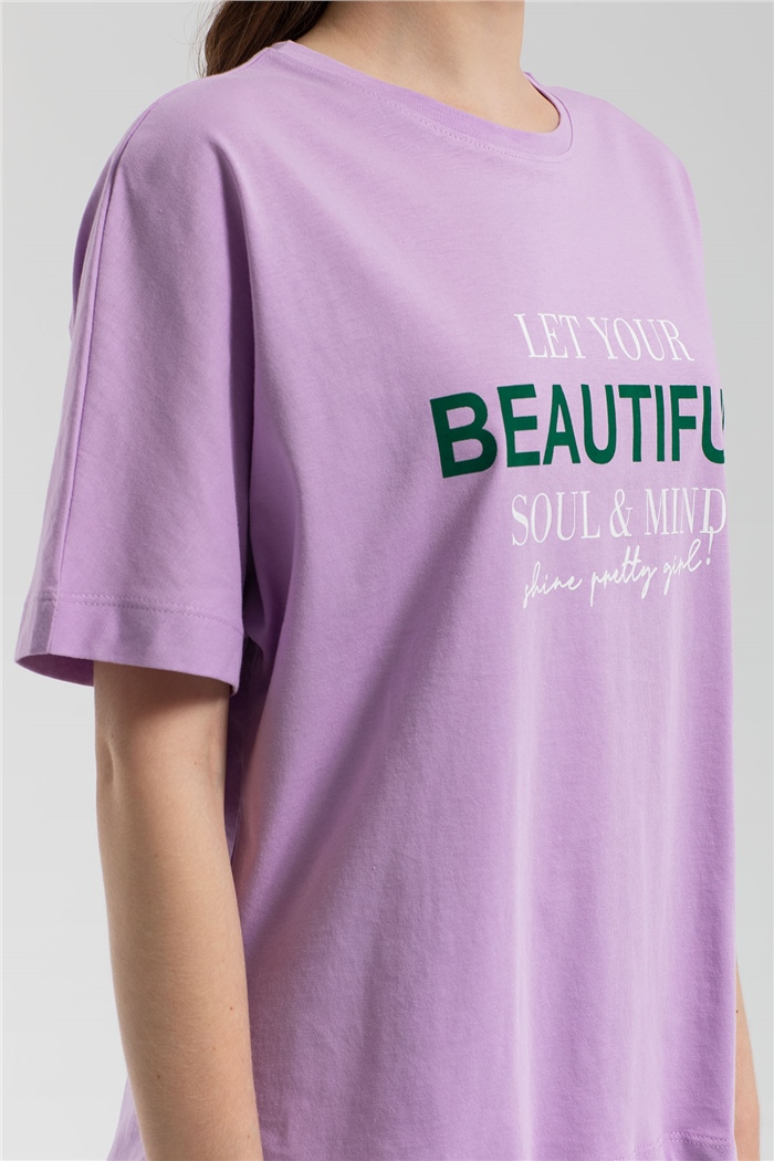 Avrile Yazı Baskılı T-Shirt  LİLA  A21-10457