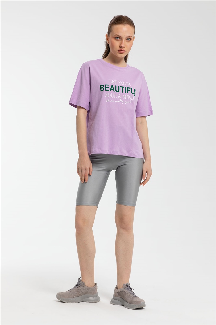 Avrile Yazı Baskılı T-Shirt  LİLA  A21-10457