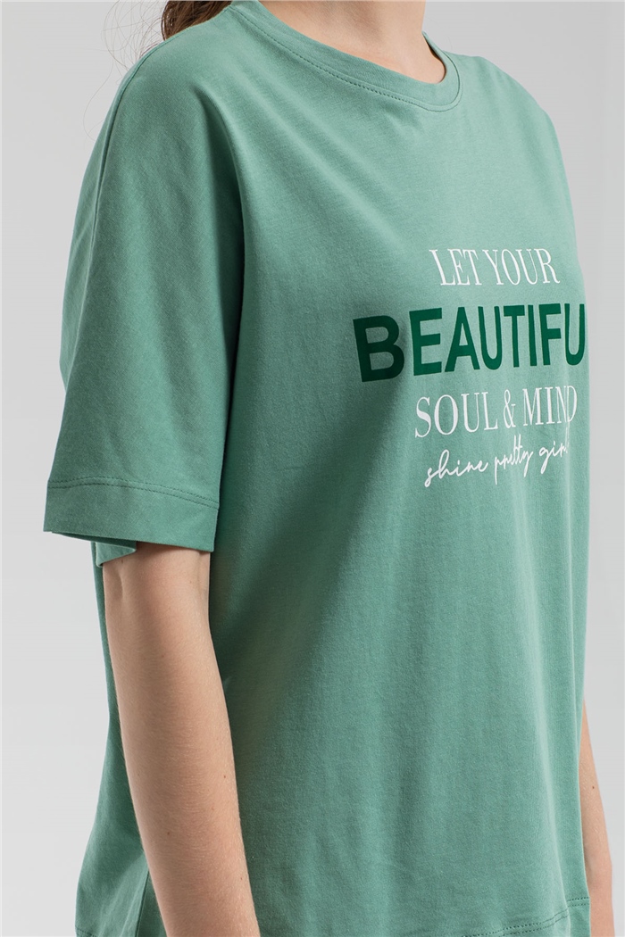 Avrile Yazı Baskılı T-Shirt  MİNT YEŞİLİ  A21-10457