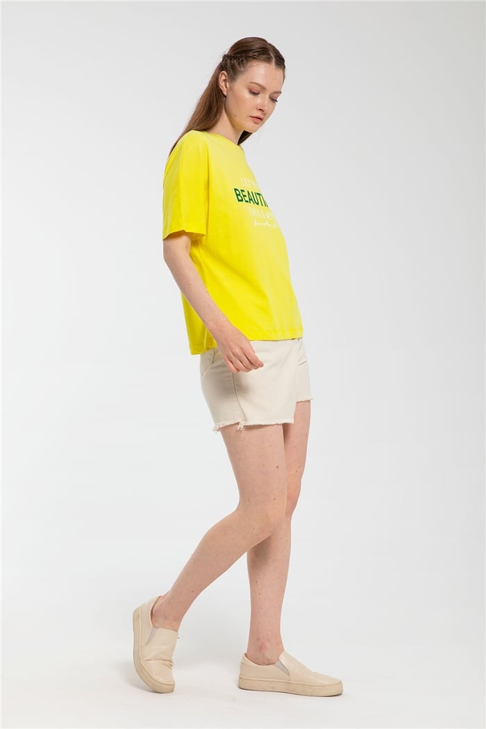 Avrile Yazı Baskılı T-Shirt  SARI  A21-10457