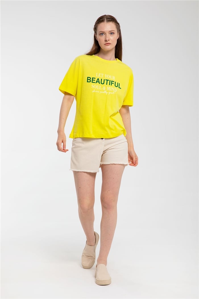 Avrile Yazı Baskılı T-Shirt  SARI  A21-10457