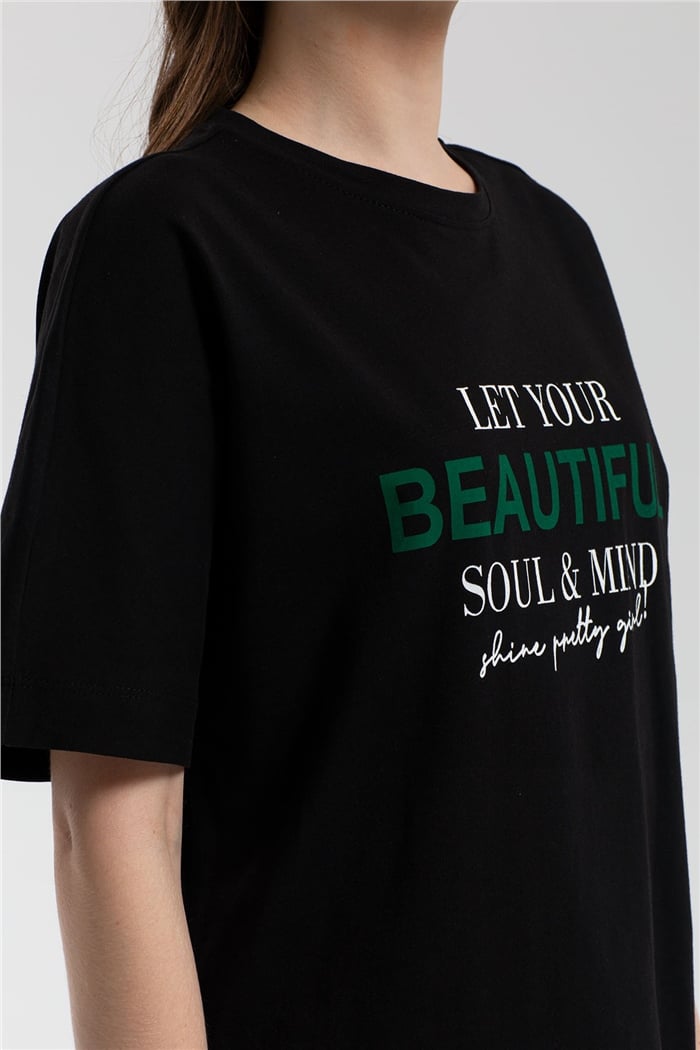 Avrile Yazı Baskılı T-Shirt  SİYAH  A21-10457