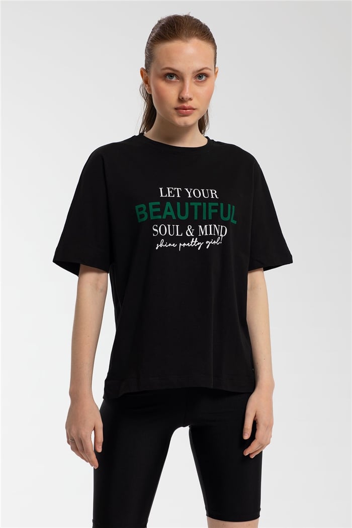 Avrile Yazı Baskılı T-Shirt  SİYAH  A21-10457
