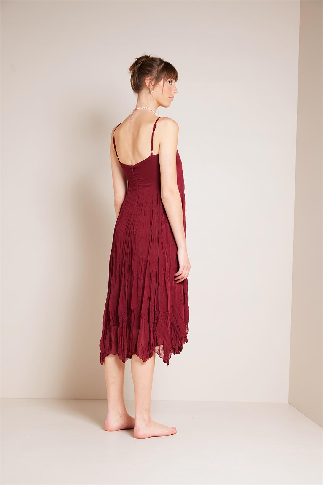 HAPPINESS  DANTEL DETAYLI ASKILI ELBİSE BORDO N25-2073
