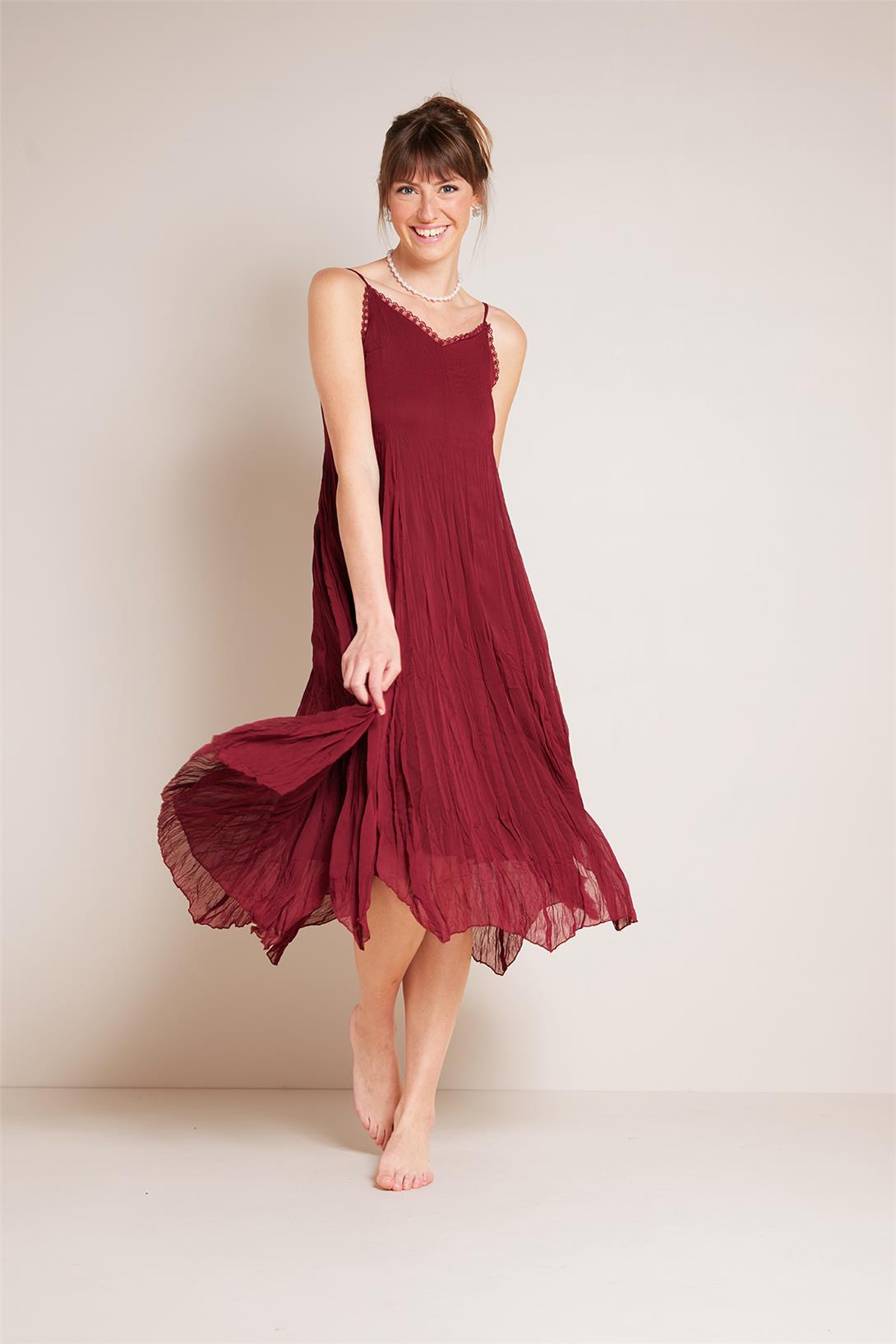HAPPINESS  DANTEL DETAYLI ASKILI ELBİSE BORDO N25-2073