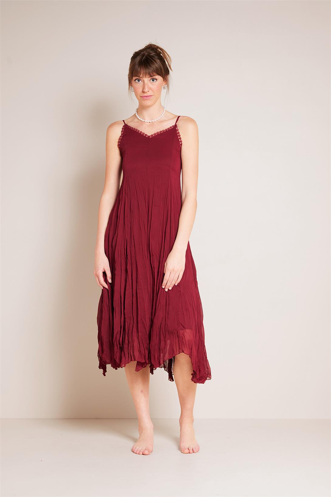 HAPPINESS  DANTEL DETAYLI ASKILI ELBİSE BORDO N25-2073