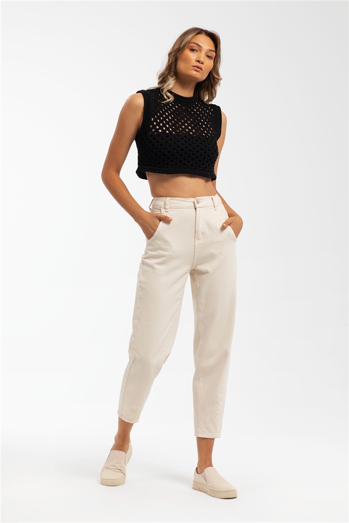 Nisan Ajurlu Crop Triko Süveter  SİYAH  TT3131-Z