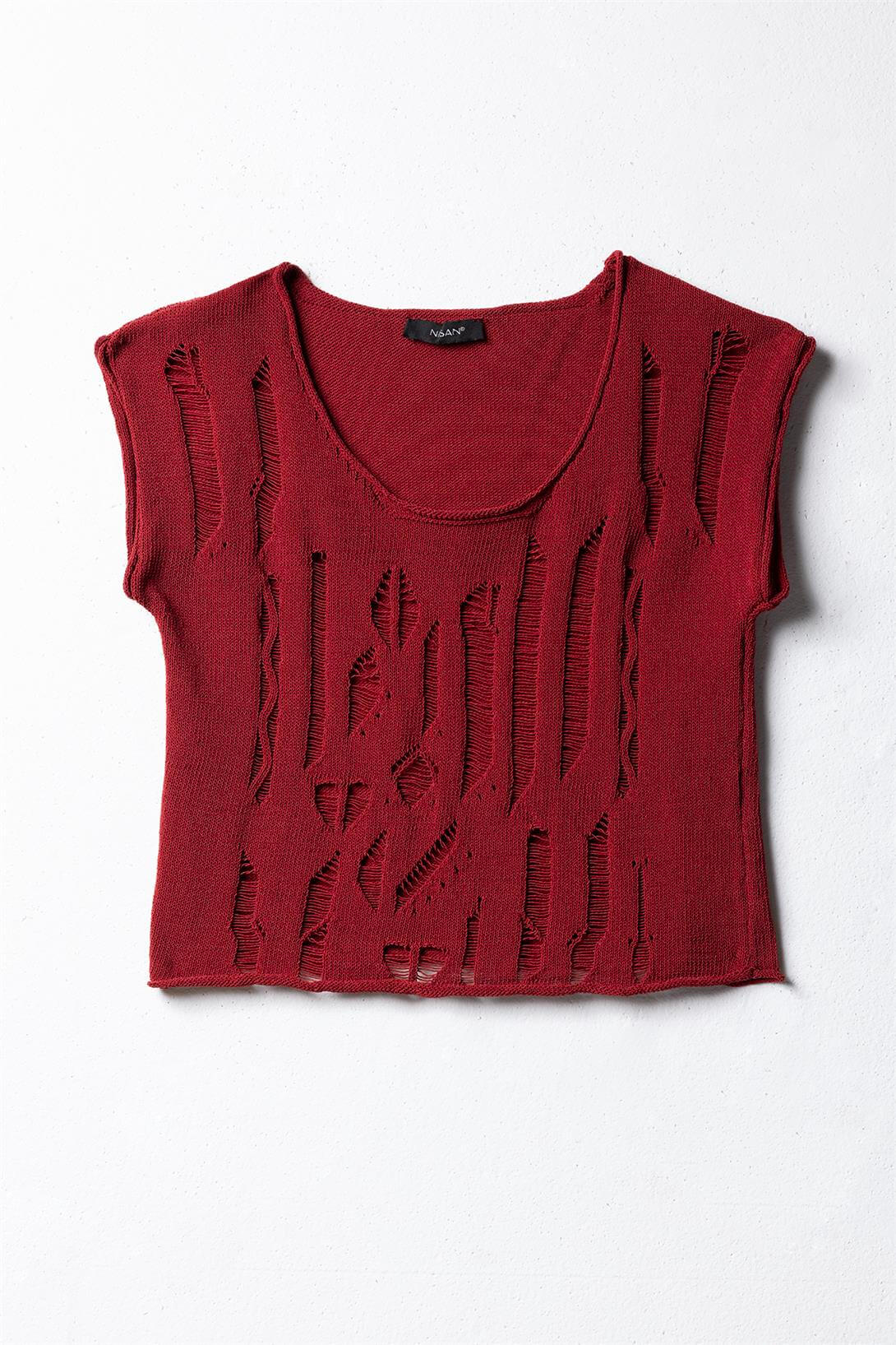 Nisan  Ajurlu Triko Bluz BORDO TT4510-Z