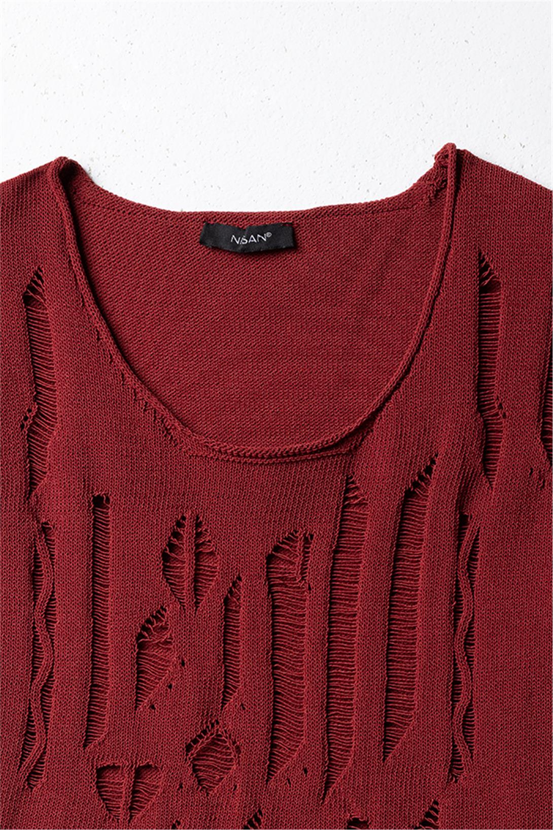 Nisan  Ajurlu Triko Bluz BORDO TT4510-Z