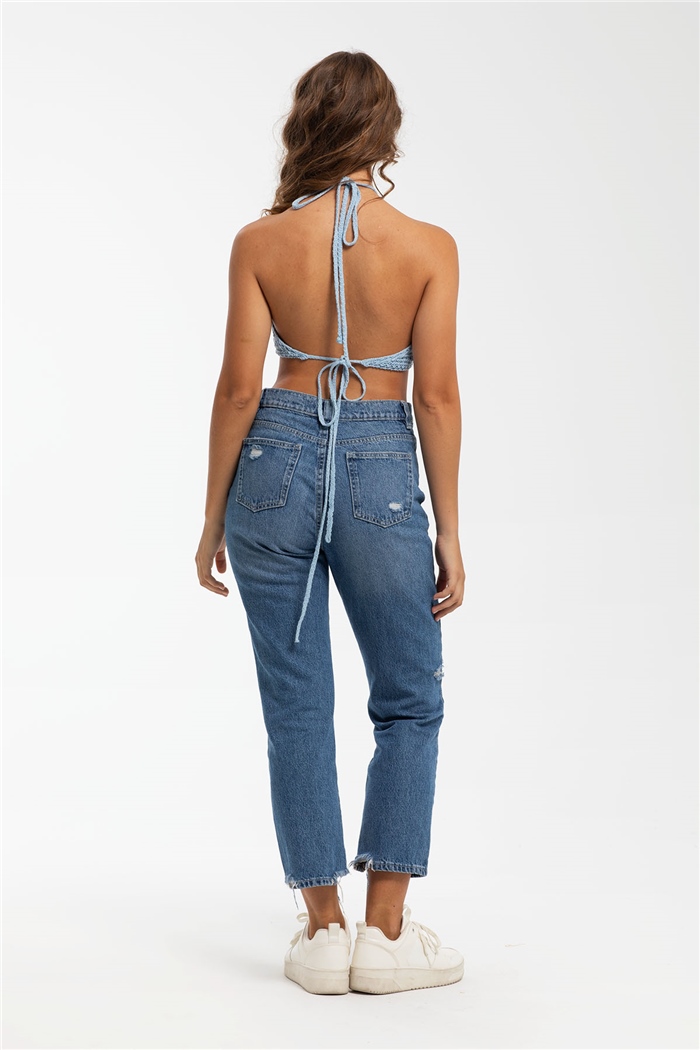 Nisan Ajurlu Triko Crop  MAVİ  TT3220-Z