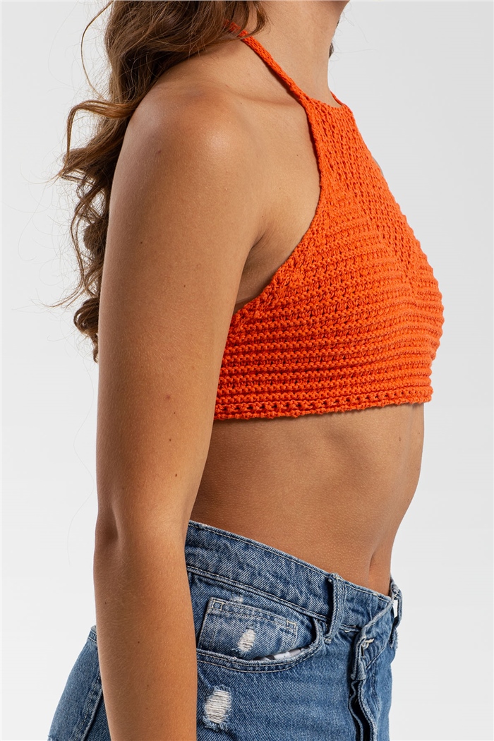 Nisan Ajurlu Triko Crop  ORANJ  TT3220-Z