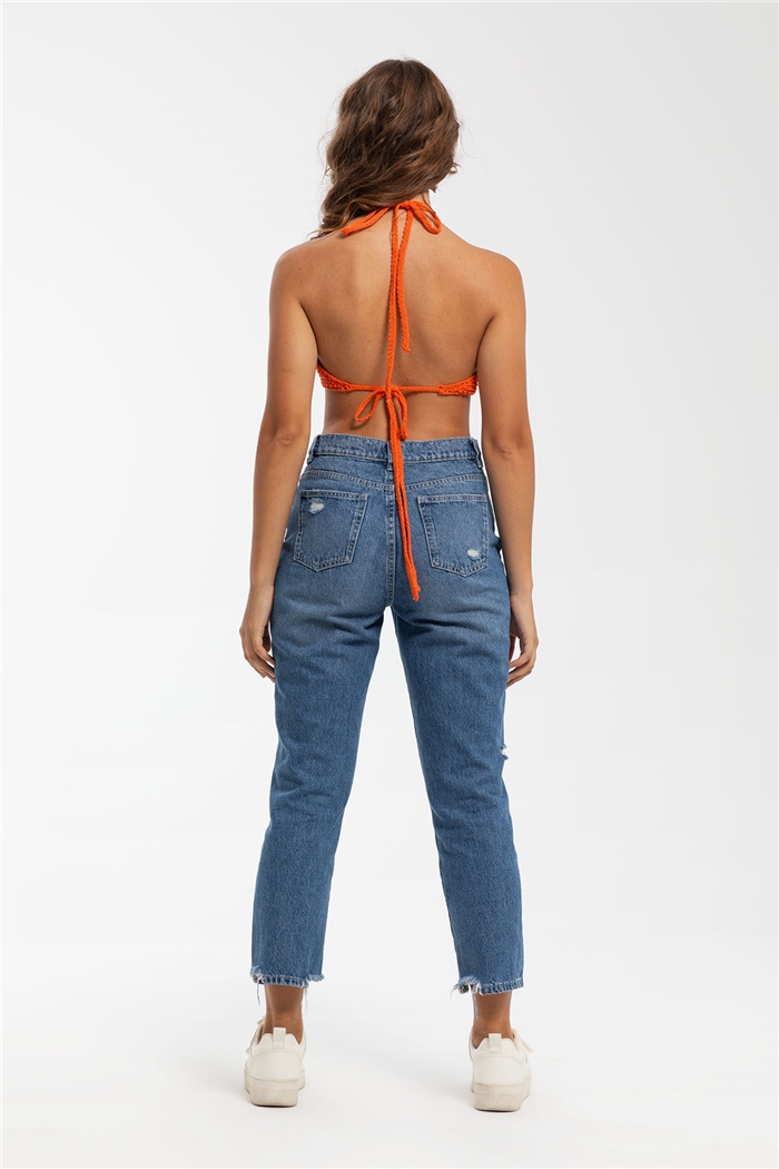 Nisan Ajurlu Triko Crop  ORANJ  TT3220-Z