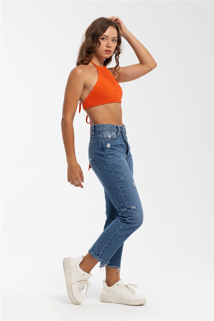 Nisan Ajurlu Triko Crop  ORANJ  TT3220-Z