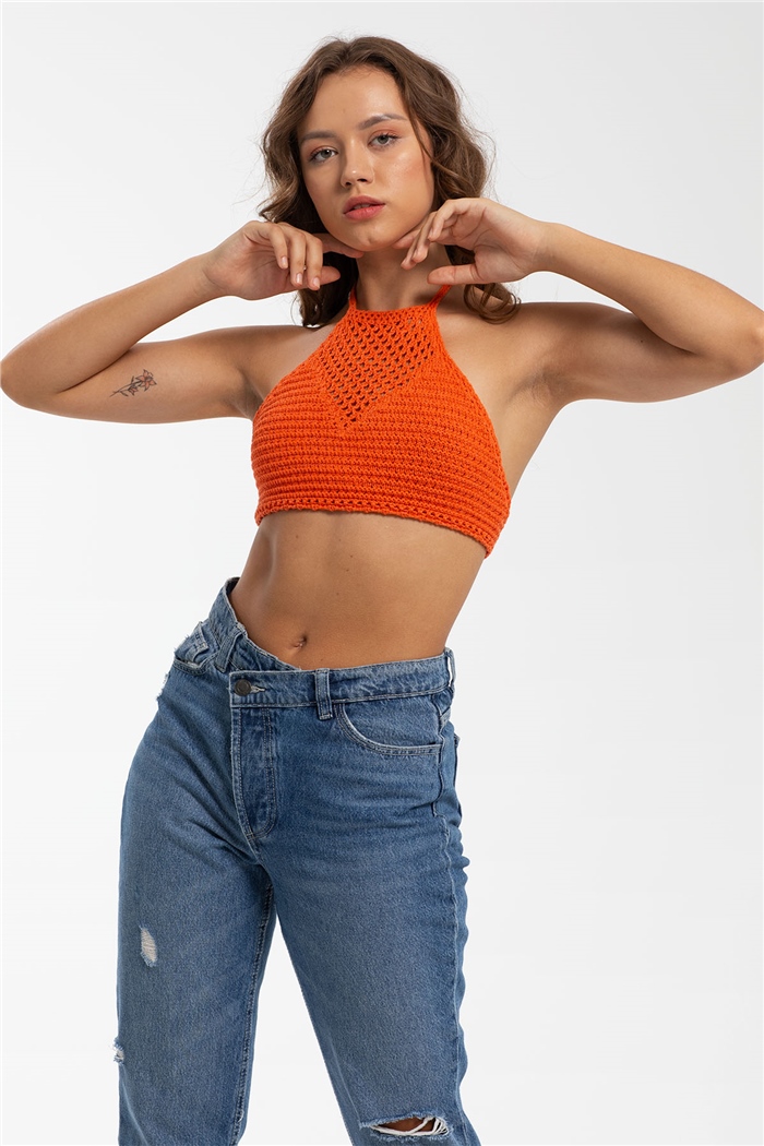 Nisan Ajurlu Triko Crop  ORANJ  TT3220-Z