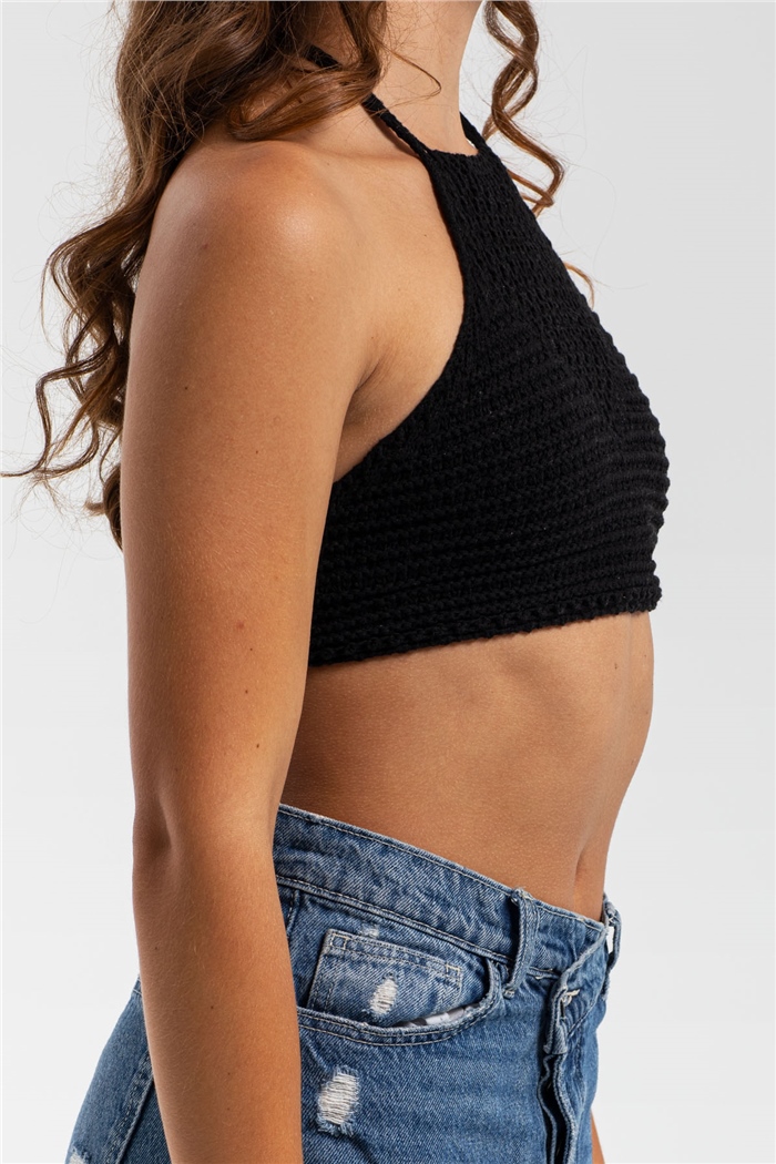 Nisan Ajurlu Triko Crop  SİYAH  TT3220-Z