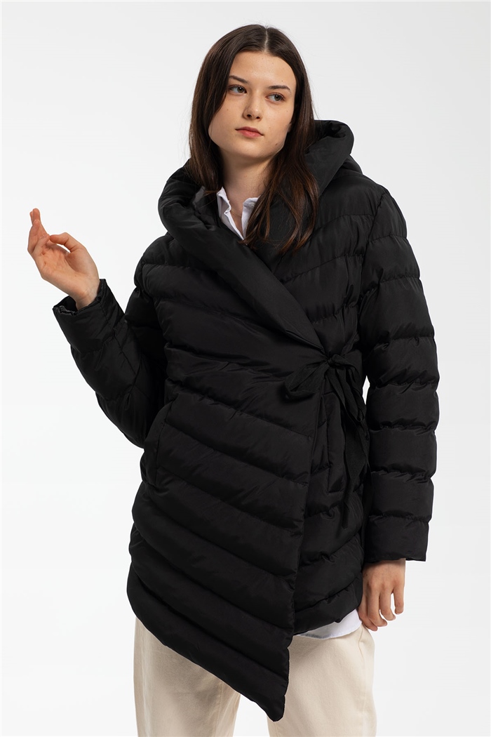 Nisan Asimetrik Kesim Mont  SİYAH  PD21-194