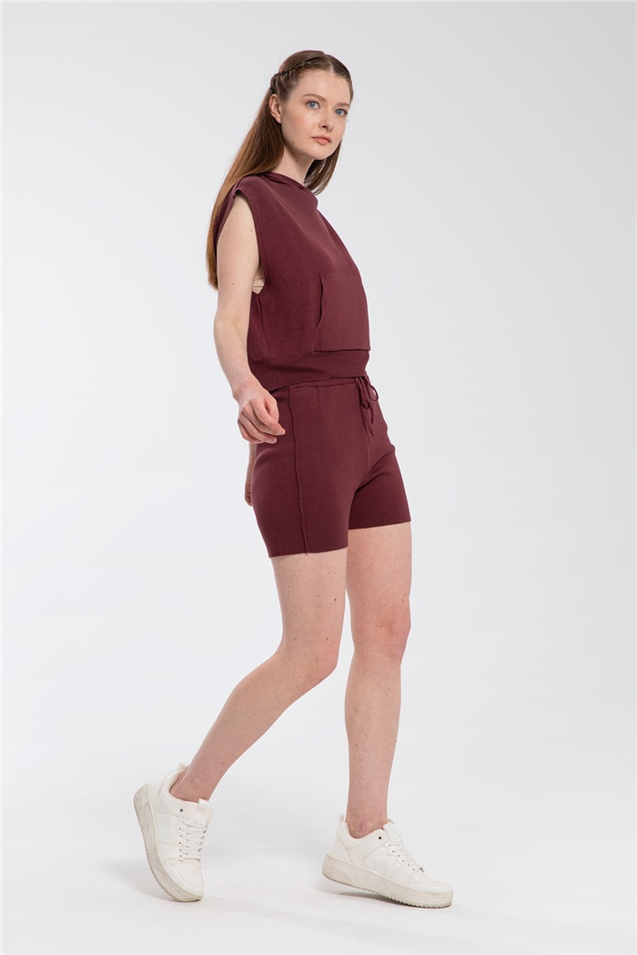 Nisan Bağcıklı Triko Şort  BORDO  TT3065-Z