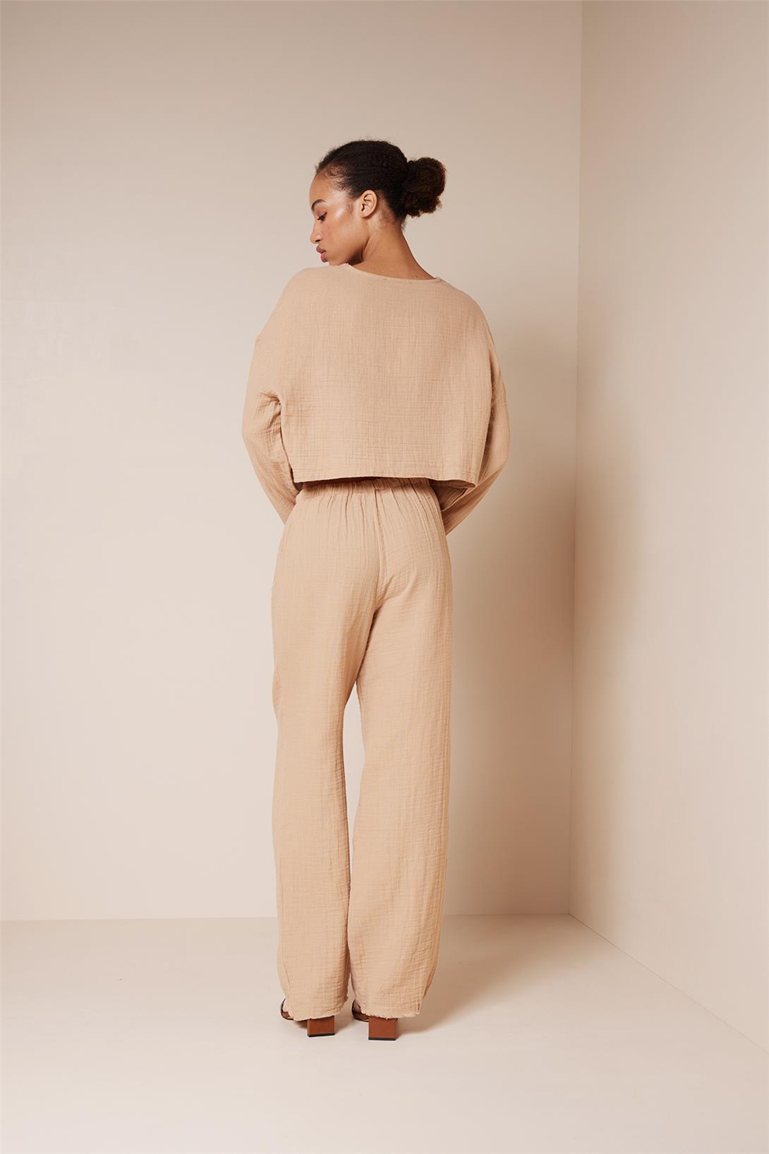 Nisan  BELİ BAĞCIKLI DÖKÜMLÜ PANTOLON CAMEL NB25-1003