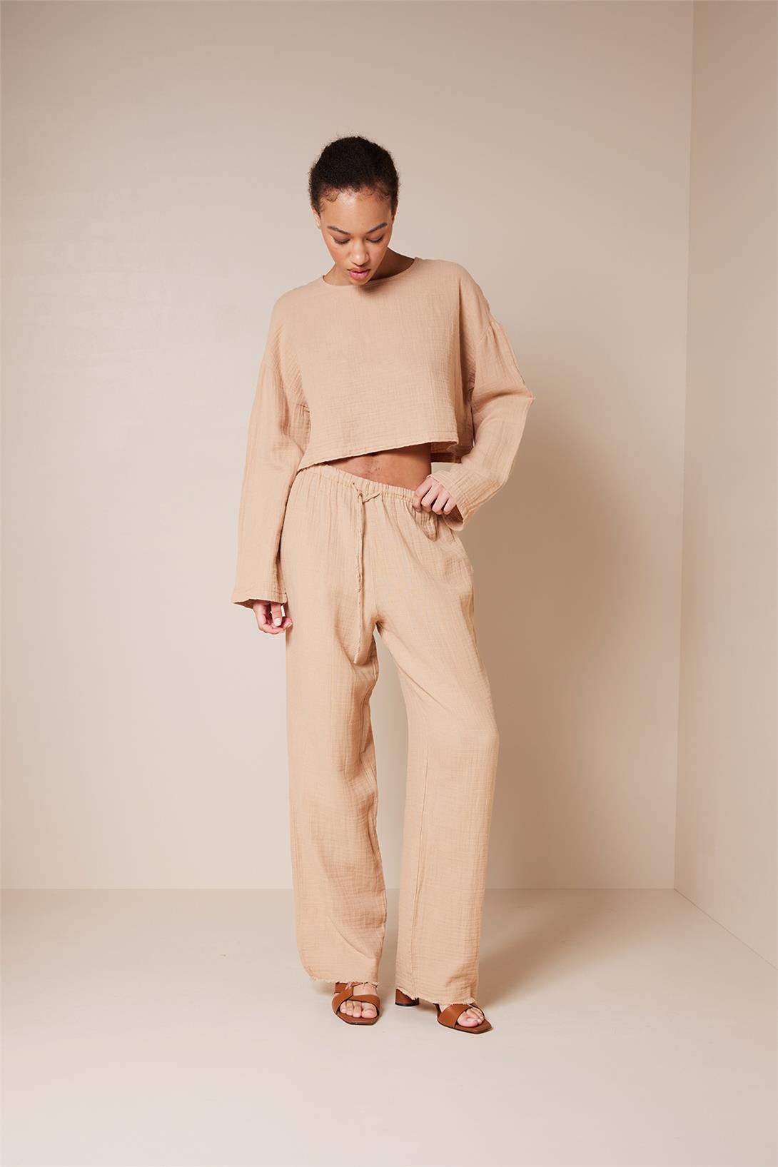 Nisan  BELİ BAĞCIKLI DÖKÜMLÜ PANTOLON CAMEL NB25-1003
