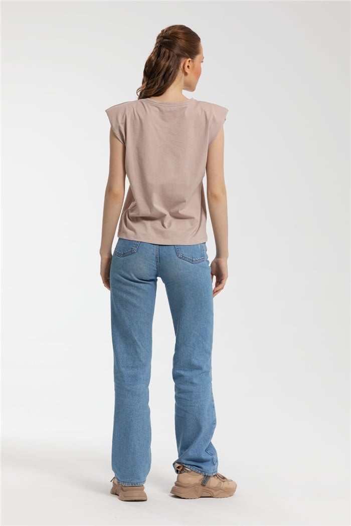 Nisan Bisiklet Yaka Vatkalı T-Shirt  BEJ  N21-1122